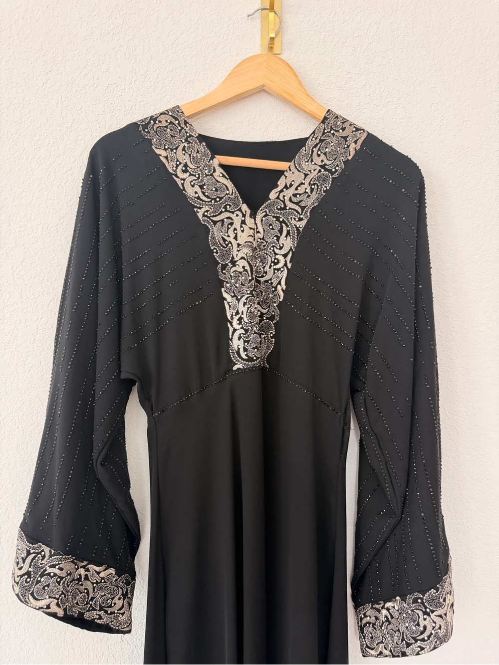Black Embellished V-Neck Women's Dress
